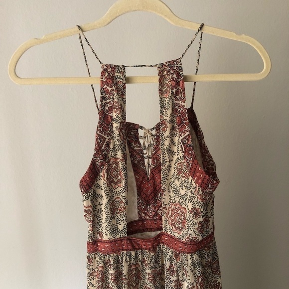 Urban Outfitters Ecote Boho Western Maxi Red Cream Dress 0 - Picture 7 of 8